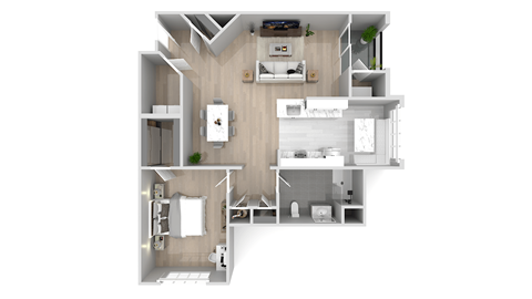 Floor plan for 1 bed, 1 bath, 1050 sqft